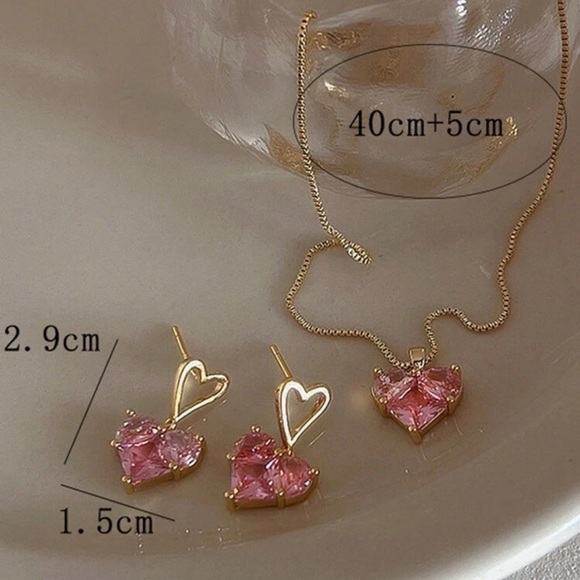 3-piece Pink Heart Rhinestone Jewelry Set - Picture 5 of 5